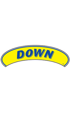 Arch Windshield Slogan Sticker - Blue/Yellow - "Down" Arch Windshield Slogan Sticker - Blue/Yellow - "Down"