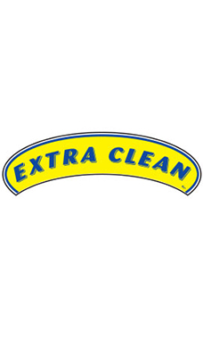 Arch Windshield Slogan Sticker - Blue/Yellow - "Extra Clean" Arch Windshield Slogan Sticker - Blue/Yellow - "Extra Clean"
