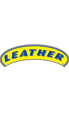 Arch Windshield Slogan Sticker - Blue/Yellow - "Leather" Arch Windshield Slogan Sticker - Blue/Yellow - "Leather"