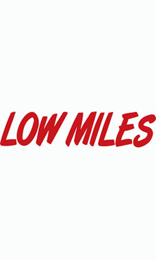 Designer Cut Windshield Slogan Sticker - Red/White - "Low Miles" Designer Cut Windshield Slogan Sticker - Red/White - "Low Miles"