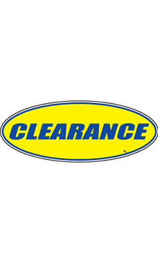Oval Windshield Slogan Sticker - Blue/Yellow - "Clearance"
