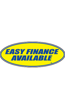 Oval Windshield Slogan Sticker - Blue/Yellow - "Easy Financing Available"