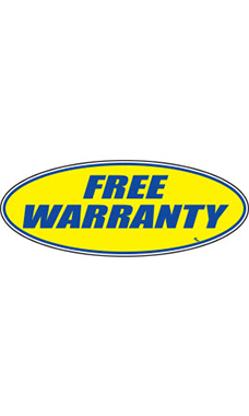 Oval Windshield Slogan Sticker - Blue/Yellow - "Free Warranty" Oval Windshield Slogan Sticker - Blue/Yellow - "Free Warranty"