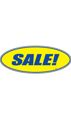 Oval Windshield Slogan Sticker - Blue/Yellow - "Sale!" Oval Windshield Slogan Sticker - Blue/Yellow - "Sale!"