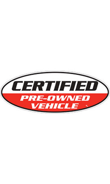 Oval Windshield Slogan Sticker - Black/White/Red - "Certified Pre-Owned Vehicle"