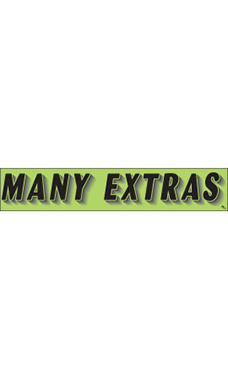 Rectangular Slogan Windshield Sticker - Green - "Many Extras" Rectangular Slogan Windshield Sticker - Green - "Many Extras"