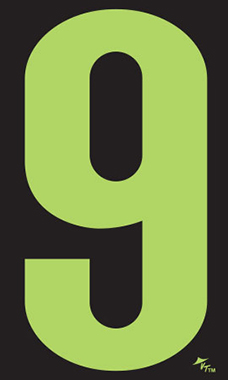 5 ½ inch Windshield Numbers And Symbols - Neon Green/Black - "9"