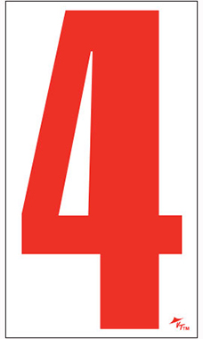 5 ½ inch Windshield Numbers And Symbols - Red/White - "4"