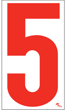 5 ½ inch Windshield Numbers And Symbols - Red/White - "5"