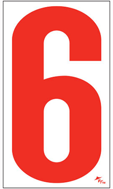 5 ½ inch Windshield Numbers And Symbols - Red/White - "6"