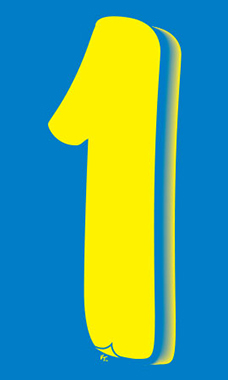 7 ½ inch Windshield Numbers And Symbols - Blue/Yellow - "1"