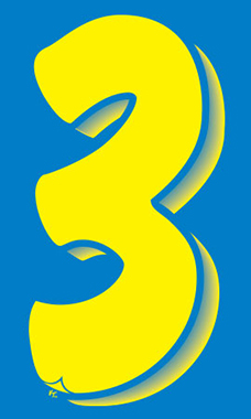 7 ½ inch Windshield Numbers And Symbols - Blue/Yellow - "3"