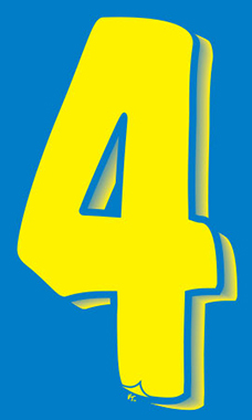 7 ½ inch Windshield Numbers And Symbols - Blue/Yellow - "4"