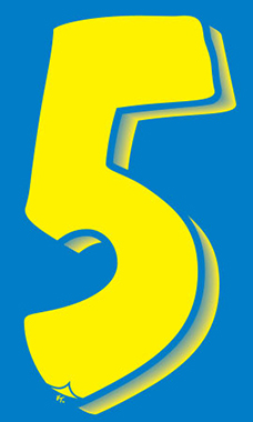 7 ½ inch Windshield Numbers And Symbols - Blue/Yellow - "5"