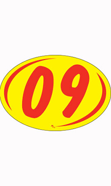 Oval 2-Digit Year Stickers - Red/Yellow - "09"
