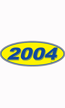 Oval Windshield Year Stickers - Blue/Yellow - "2004"