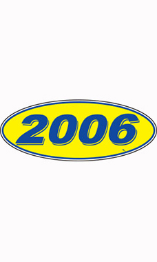 Oval Windshield Year Stickers - Blue/Yellow - "2006"