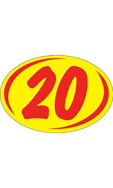 Oval 2-Digit Year Stickers - Red/Yellow - "20"