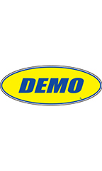 Oval Windshield Slogan Sticker - Blue/Yellow - "Demo"
