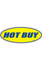 Oval Windshield Slogan Sticker - Blue/Yellow - "Hot Buy"