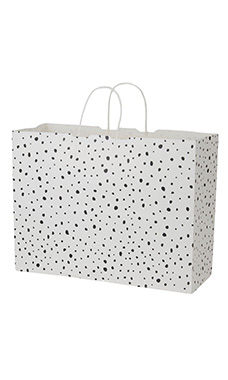 Large - White Modern Dot Paper Shopping Bags - Case of 100 Large - White Modern Dot Paper Shopping Bags - Case of 100