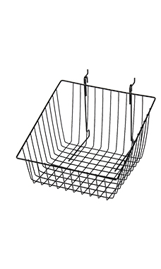12 x 12 x 8 inch Black Mini Grid Basket with 4 inch Slanted Front Lip for Slatwall & Wire Grid 12 x 12 x 8 inch Black Mini Grid Basket with 4 inch Slanted Front Lip for Slatwall & Wire Grid