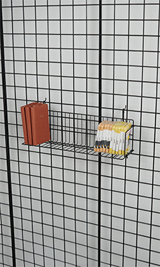 24 x 6 x 6.5 inch Black Media Grid Shelf for Slatwall & Wire Grid