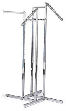 Chrome 4-Way Garment Racks with 2 Straight Arms & 2 Slant Arms Chrome 4-Way Garment Racks with 2 Straight Arms & 2 Slant Arms