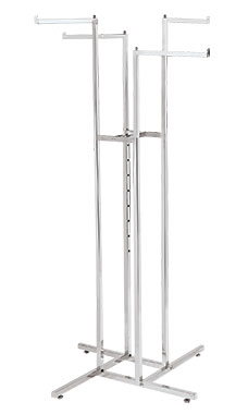 Chrome 4-Way Garment Racks with Straight Square Arms Chrome 4-Way Garment Racks with Straight Square Arms