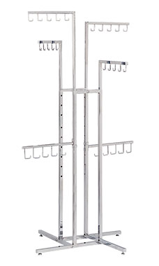 Chrome 4-Way Handbag Racks with J-Hook Arms