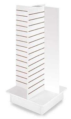 4-Panel Slatwall Tower with Rolling Base- White 4-Panel Slatwall Tower with Rolling Base- White