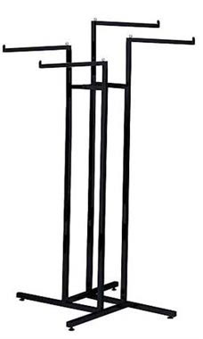 Black 4-Way Garment Racks with Straight Square Arms Black 4-Way Garment Racks with Straight Square Arms