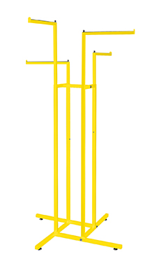 Made to Order Bright Yellow 4-Way Clothing Rack with Straight Arms