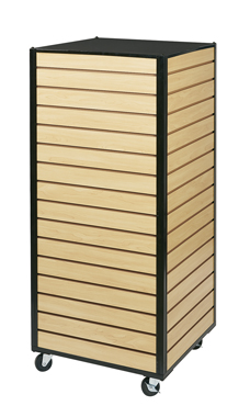 Maple Framed Rolling Slatwall Tower Maple Framed Rolling Slatwall Tower
