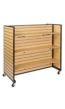Maple Metal Framed Rolling Slatwall Gondolas with 6 Shelves Maple Metal Framed Rolling Slatwall Gondolas with 6 Shelves