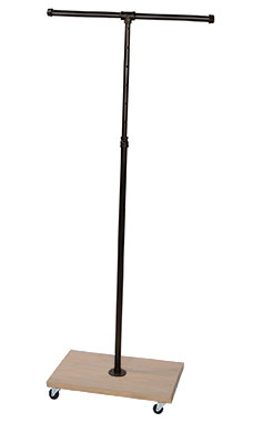 Boutique Pipe 2-Way Straight Arm Clothing Rack with Caramel Oak Wood Base Boutique Pipe 2-Way Straight Arm Clothing Rack with Caramel Oak Wood Base
