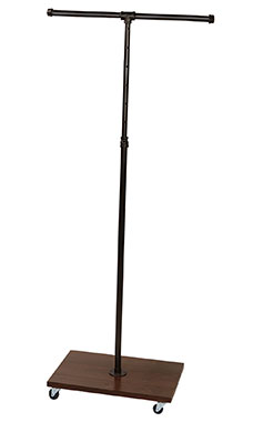 Boutique Pipe 2-Way Straight Arm Clothing Rack with Dark Walnut Wood Base Boutique Pipe 2-Way Straight Arm Clothing Rack with Dark Walnut Wood Base