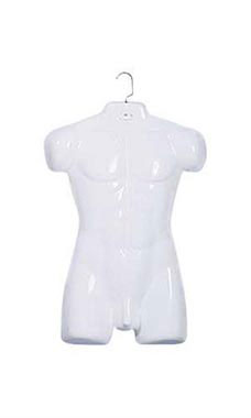 Man's Torso Form with Metal Hooks- White Man's Torso Form with Metal Hooks- White
