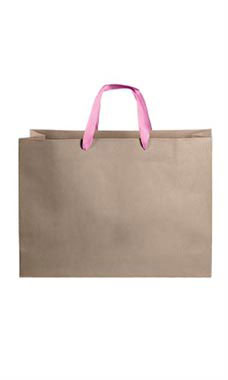 Large Kraft Premium Folded Top Paper Bags Light Pink Ribbon Handles