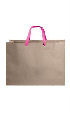 Large Kraft Premium Folded Top Paper Bags Hot Pink Ribbon Handles
