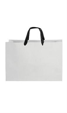 Large White on Kraft Premium Folded Top Paper Bags Black Ribbon Handles