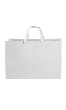 Large White on Kraft Premium Folded Top Paper Bags White Ribbon Handles