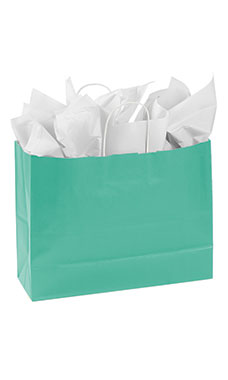 Large Turquoise Paper Shopping Bags - Case of 100 Large Turquoise Paper Shopping Bags - Case of 100
