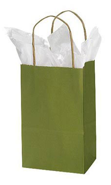 Green Kraft Paper Shopping Bags - 5 1/4" x 3 1/2" x 8 1/4" Green Kraft Paper Shopping Bags - 5 1/4" x 3 1/2" x 8 1/4"