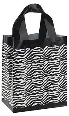 Medium Frosted Zebra Print Plastic Bags with Handles Medium Frosted Zebra Print Plastic Bags with Handles