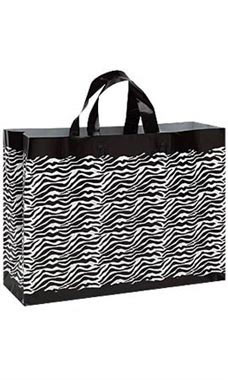 Large Frosted Zebra Print Plastic Bags with Handles Large Frosted Zebra Print Plastic Bags with Handles