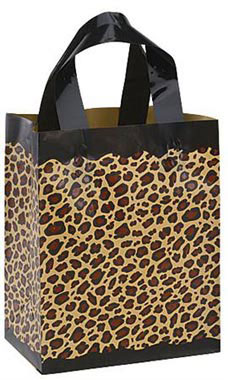 Medium Frosted Leopard Print Plastic Bags with Handles Medium Frosted Leopard Print Plastic Bags with Handles