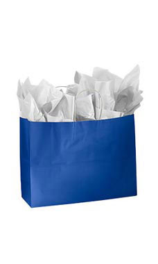 Large Glossy Royal Blue Paper Shopping Bags - Case of 100