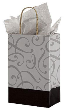 Small Black and Silver Swirl Paper Shopping Bags - Case of 100 Small Black and Silver Swirl Paper Shopping Bags - Case of 100