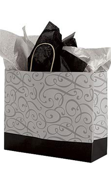 Large Black and Silver Swirl Paper Shopping Bags - Case of 100 Large Black and Silver Swirl Paper Shopping Bags - Case of 100